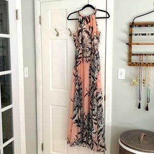 Eliza J Peach Maxi Dress with Black & White Floral Print